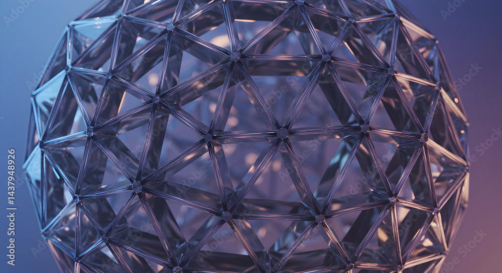 Fototapeta premium Futuristic Geometric Sphere With Complex Triangular Facets And Metallic Framework