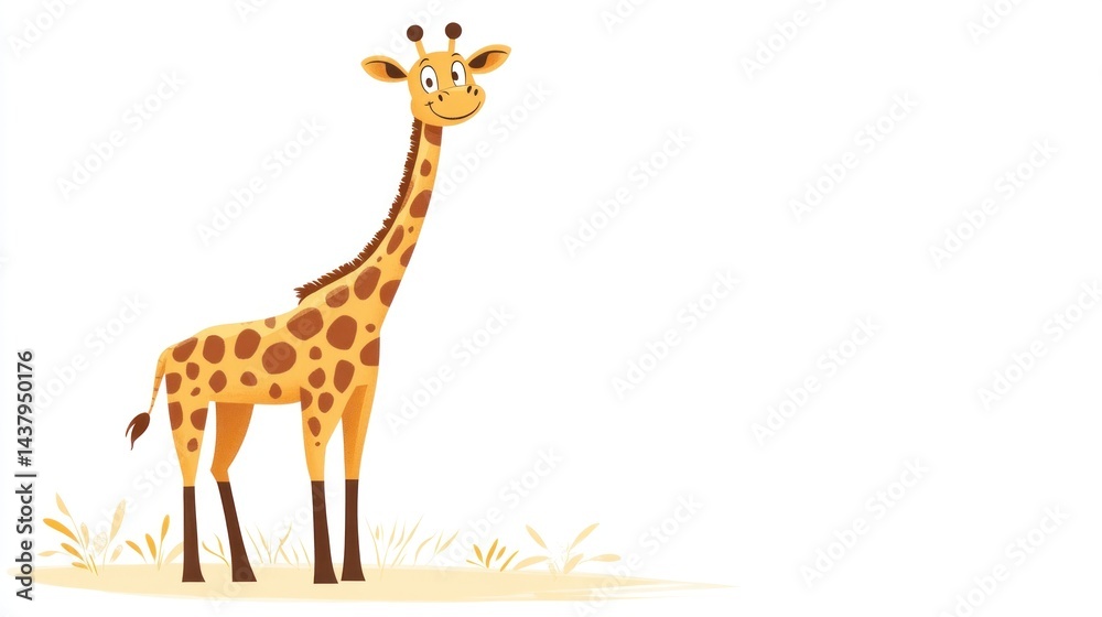 Fototapeta premium Cute cartoon giraffe in a savanna setting