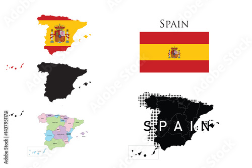 Spain flag and map illustration vector.
