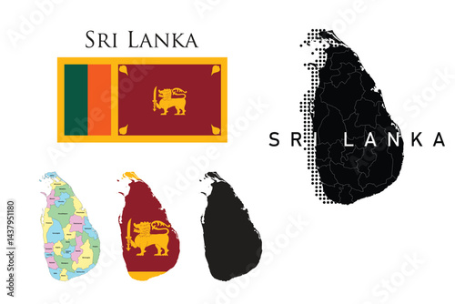 Sri Lanka flag and map illustration vector.