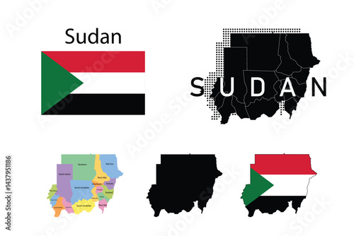 Quadro em tela Sudan flag and map illustration vector.