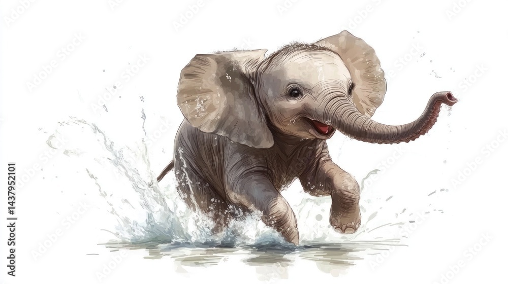 Fototapeta premium Playful baby elephant splashing in water