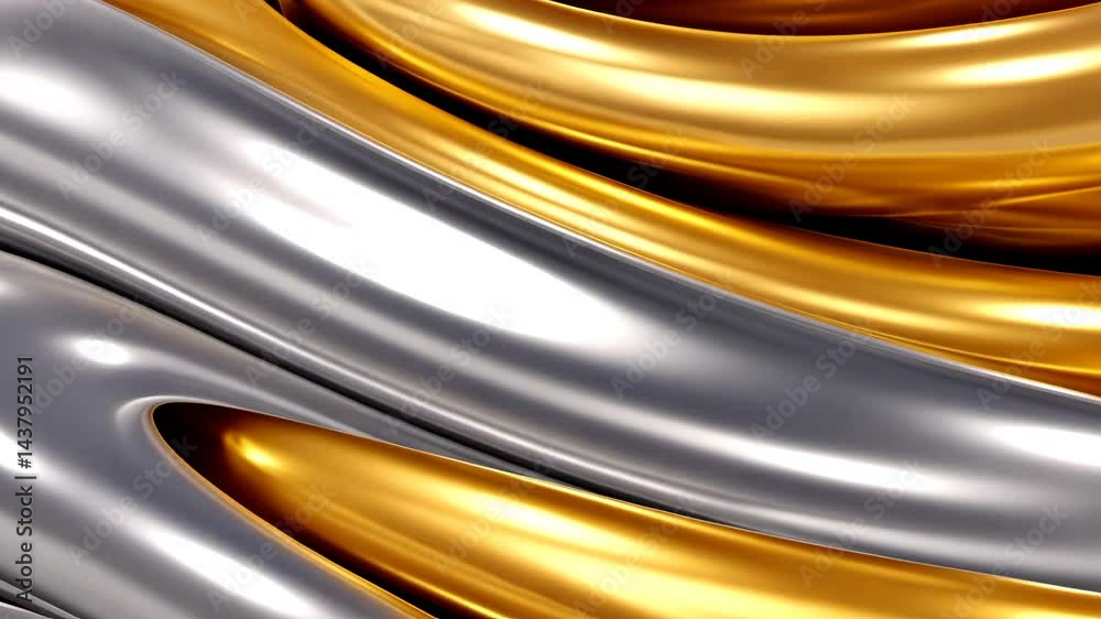 Abstract flowing gold and silver metallic waves in subtle motion
