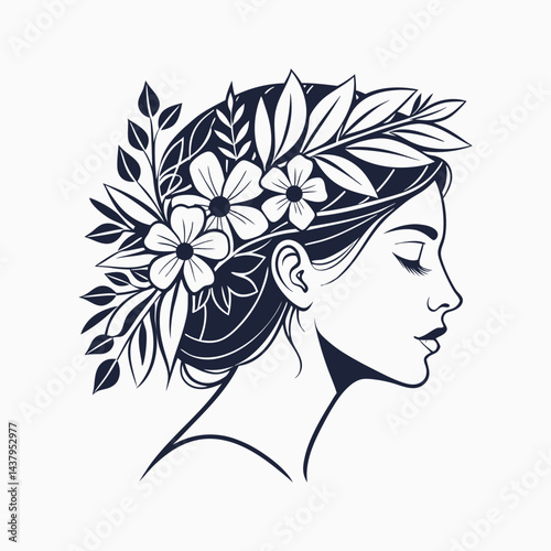 A floral silhouette of a woman's head with flowers showcases her beauty in a spring inspired design