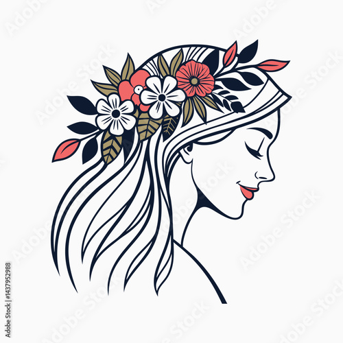 A vector illustration depicts the beauty of a woman's face with floral art