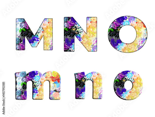 Flower Floral pattern style vintage M, N, O  Alphabet letter text typography font design