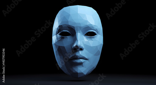 Abstract Polygonal Face Illustration Against Black Backdrop In Minimalist Style