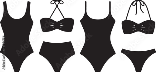 Four Different Styles of Womens Black Swimsuits
