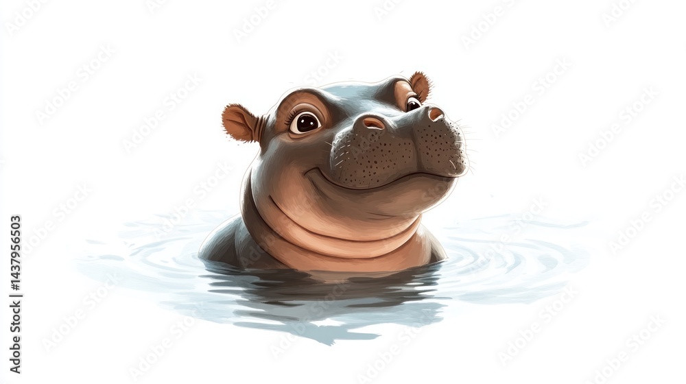 Naklejka premium Cute hippopotamus in water (1)