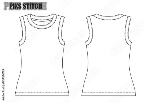 relaxed fit tank top technical flat sketch front and back