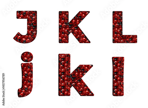ladybugs glossy red black dense J, K, L  Alphabet letter text typography font design