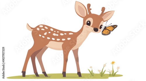 Cute fawn and butterfly
