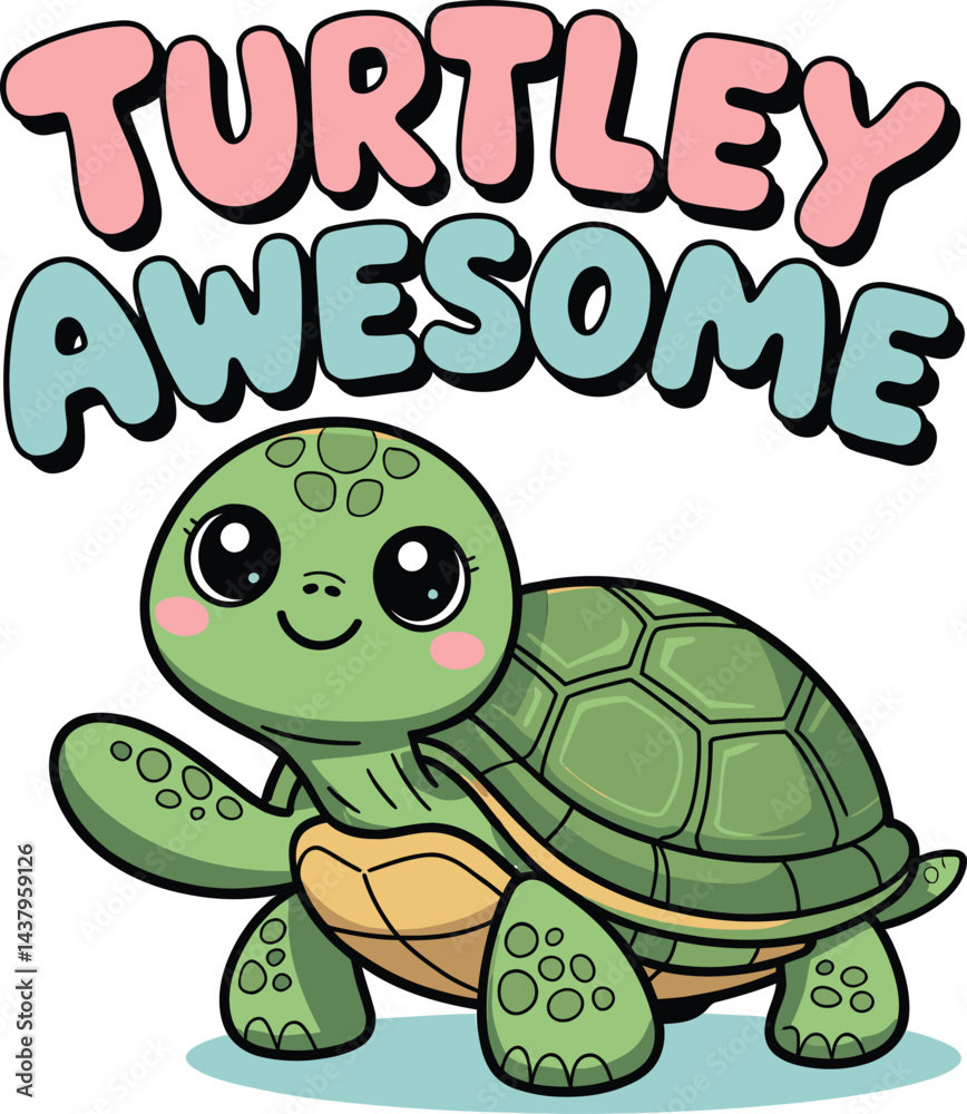 Obraz premium Cute cartoon turtle illustration with witty text,perfect for childrens designs and creative projects