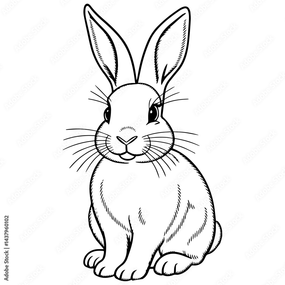 Fototapeta premium Cute Sitting Rabbit Line Art