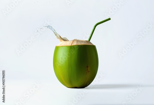 Fresh coconut water drink with straw tropical fruit refreshment healthy summer food
