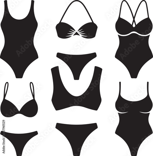 Collection of Black Swimsuit and Bikini Silhouettes