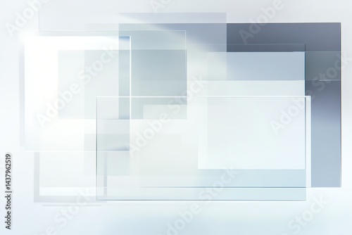 Abstract Transparent Glass Shapes Overlapping with Modern Minimalist Background Design