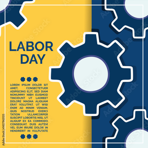 Labor day worker with gear background