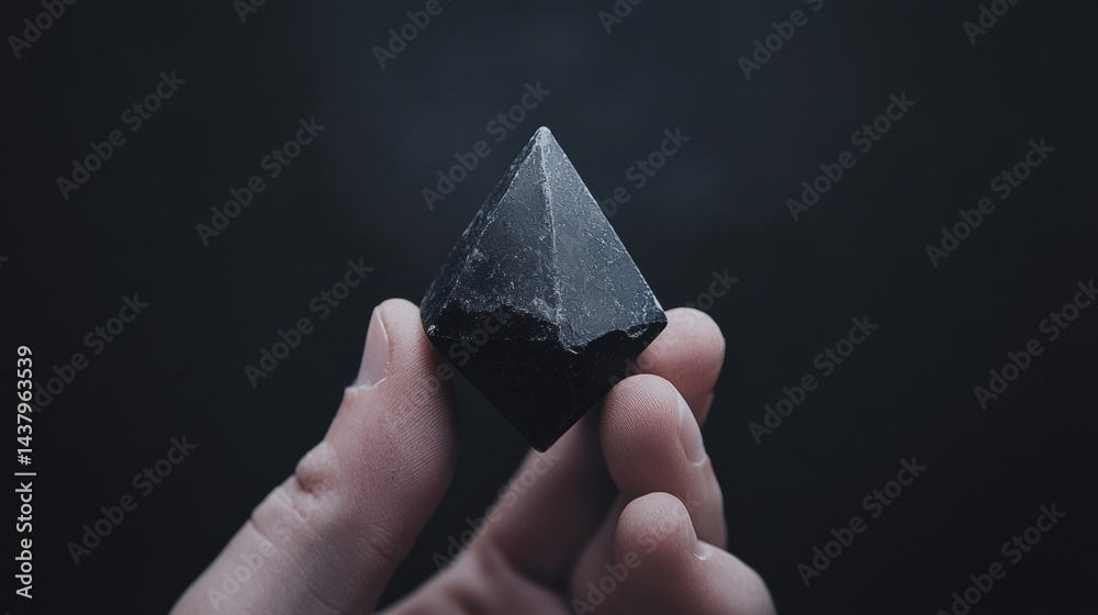 Fototapeta premium A hand holding a black gemstone.