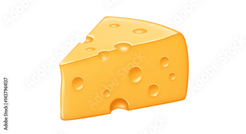A triangular wedge of yellow Swiss cheese with distinct holes, set against a dark backdrop, offering a simple, visually appealing design.