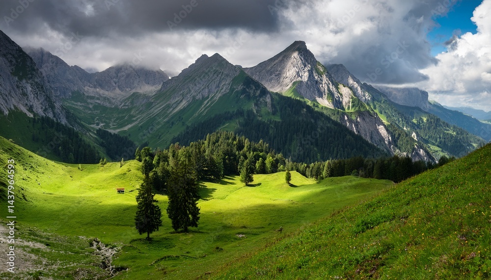 Fototapeta premium lush alpine landscape with dramatic peaks and clouds in bavaria allgau alps near oberstdorf