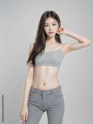 腹筋が割れたセクシーな女性モデル