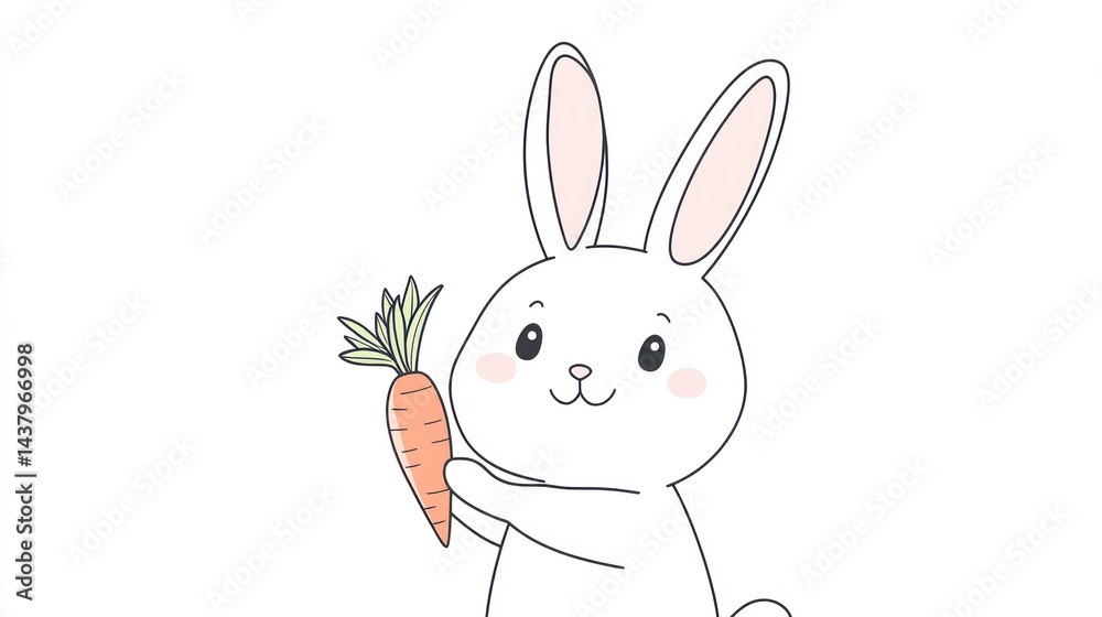 Fototapeta premium Cute bunny holding carrot, white background, Easter