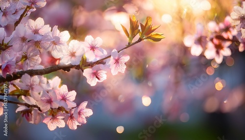 spring s delicate embrace soft focus captures the ephemeral beauty of blooming cherry blossom branches against a backdrop of sparkling light conjuring feelings of spring photo
