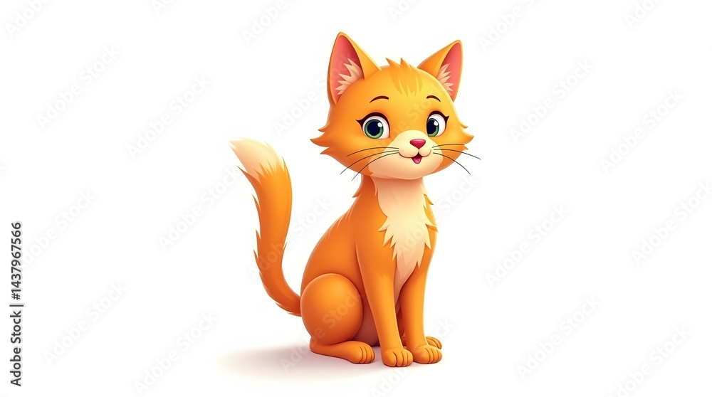 Obraz premium orange cat with fluffy fur and bright, expressive eyes. The cat is sitting proudly, smiling warmly, and displaying a friendly and charming demeanor. Its soft, creamy chest fur contrasts beautifully