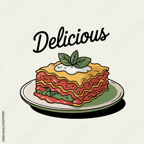 Delicious Lasagna Slice on Plate Badge