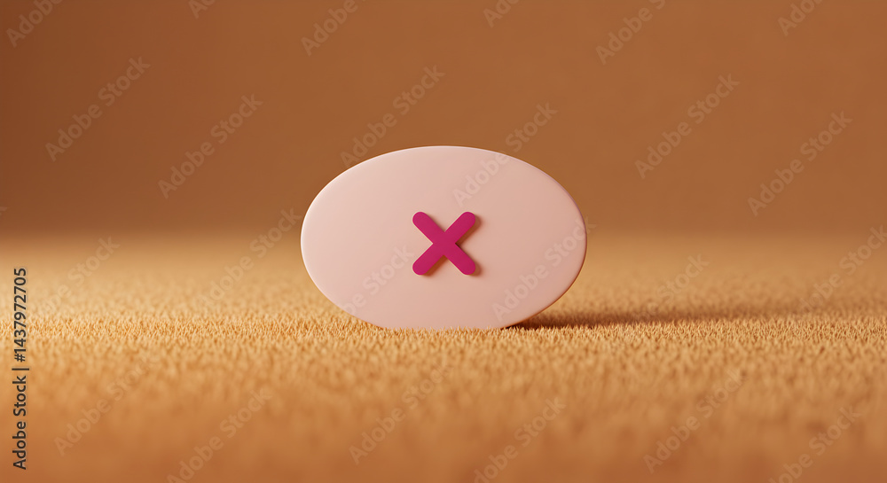 Fototapeta premium Pink Cross Symbol On Oval Shape In Isolated Desert Colored Background