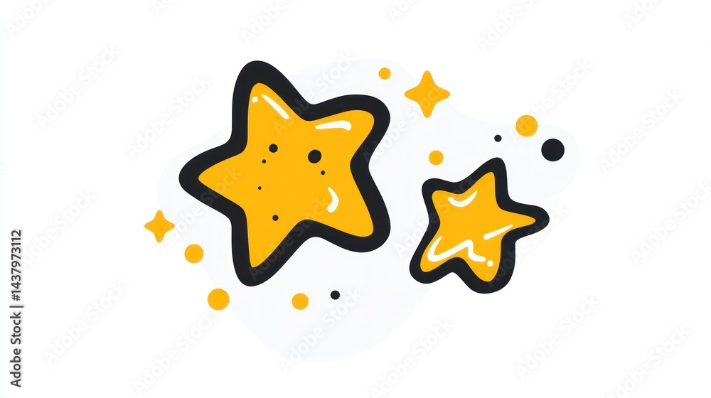 Two cartoon stars, sparkling, white background, children's design Two cartoon stars, sparkling, white background, children's design