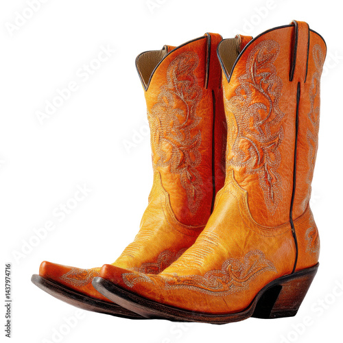 Ornate western boots isolated on transparent PNG background
