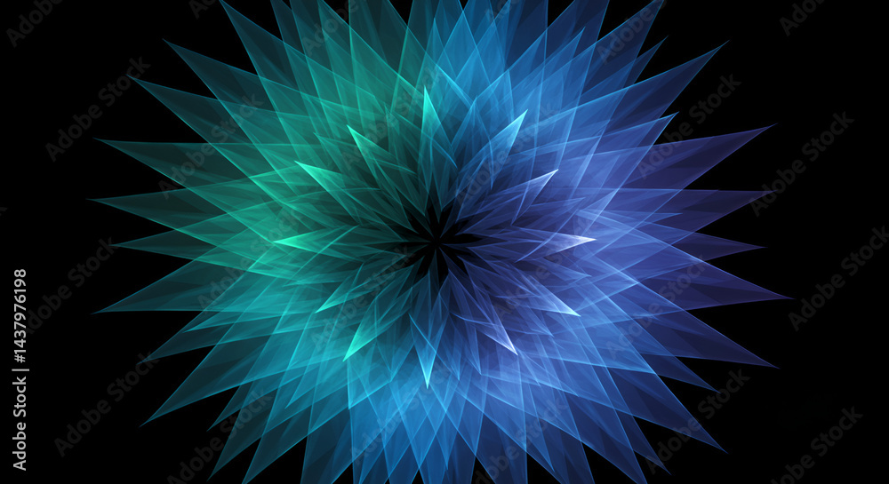 Obraz premium Abstract Geometric Petals Radiating Light on a Dark Backdrop Illustration