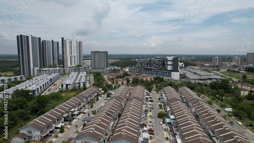 Aerial shot of housing district in Sepang near the International F1 Circuit in Selangor and KLIA airport, Malaysia