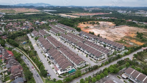 Aerial shot of housing district in Sepang near the International F1 Circuit in Selangor and KLIA airport, Malaysia