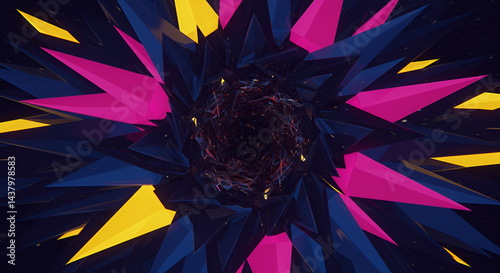 Abstract Geometric Starburst With Vibrant Pink Yellow And Blue Shapes