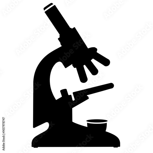 Microscope silhouette analyzing specimen on white background, science concept