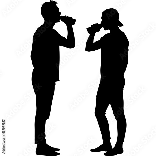 Silhouettes of friends drinking beverages, social celebration
