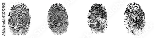 Collection of fingerprints black isolated on transparent or white background