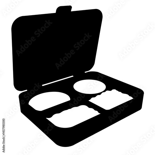 Silhouette of lunchbox with food compartments on white background, meal organization