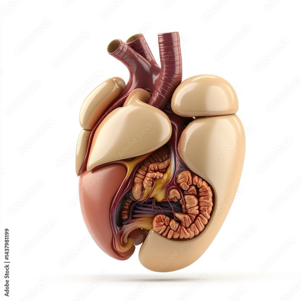 Obraz premium Detailed anatomical illustration of the human heart and associated organs.