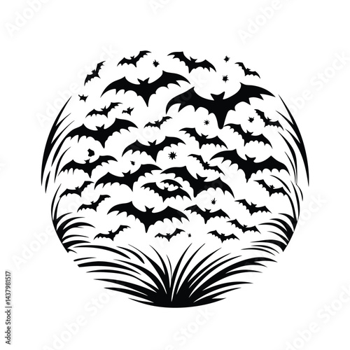  flying bat swarm at night silhouette