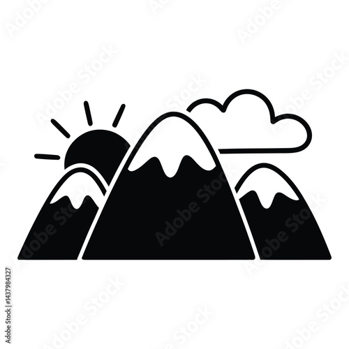 Mountain Range Doodle funny, Silhouette, Vector, Icon, Logo, White Background.