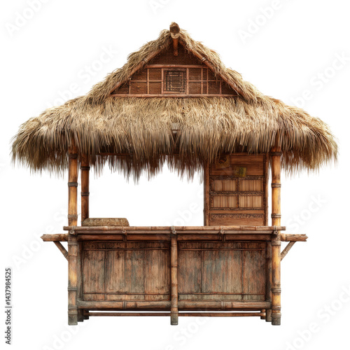 Thatched-roof wooden hut isolated on transparent PNG background
