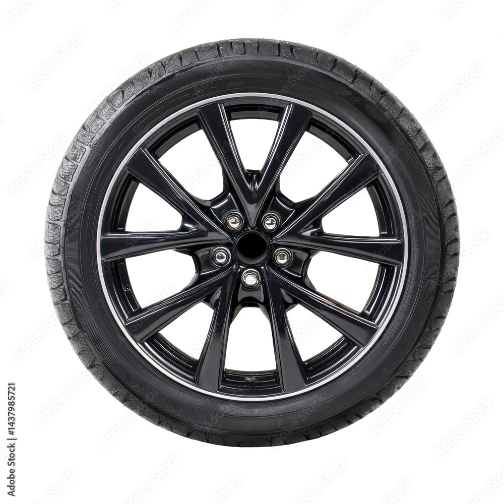 Car tire with black rim isolated on transparent PNG background Car tire with black rim isolated on transparent PNG background