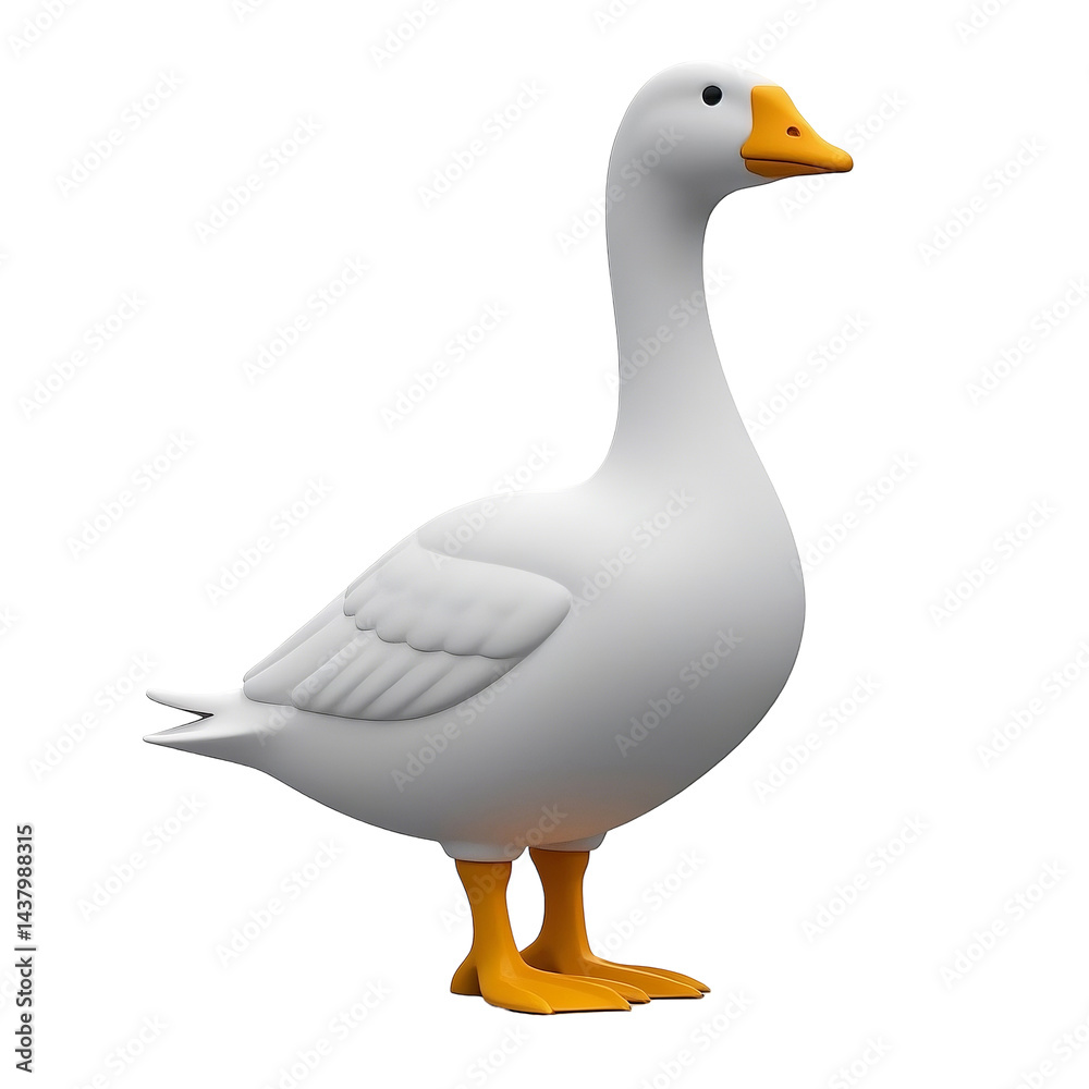 Obraz premium 3d White goose icon , realistic illustration, side view, orange beak and feet, smooth feathers, PNG file isolated on transparent background, cut out, clipping path 