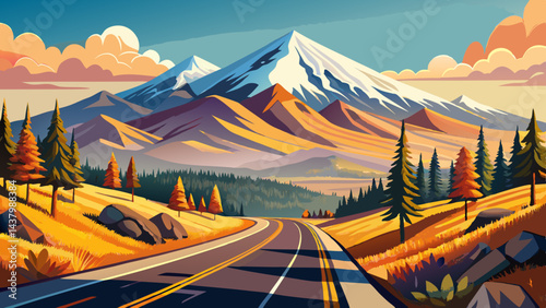 Road towards Mounts Shasta and Shastina in California, United States Highway Very beautiful