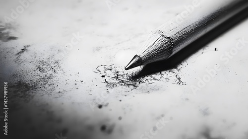 Close-up view of a used graphite pencil on paper. photo