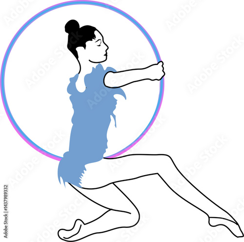 girl performing an artistic or rhythmic gymnastics display with the hoop